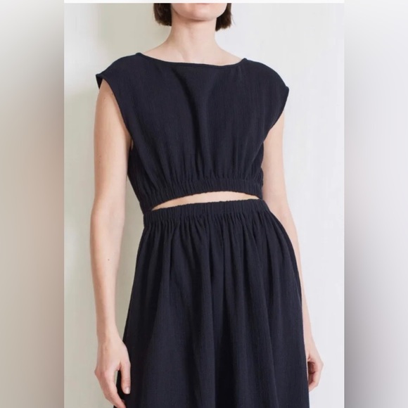 NEW $395 APIECE APART Black Marietta Cap Sleeve Cutout Organic Midi Dress Sz XL - Picture 4 of 5